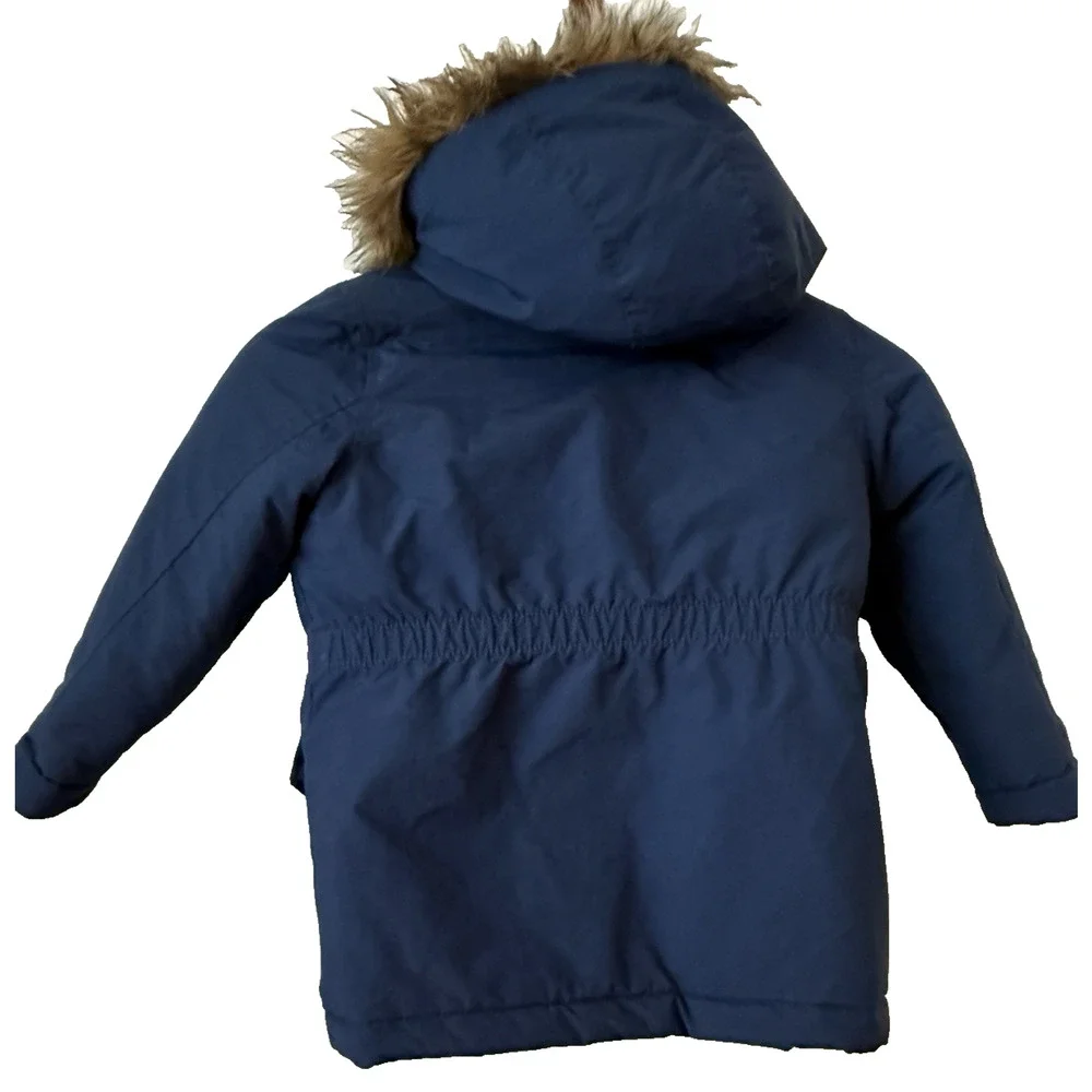 Children’s Place Navy Faux Fur Hooded Puffer Jacket Size XS 4